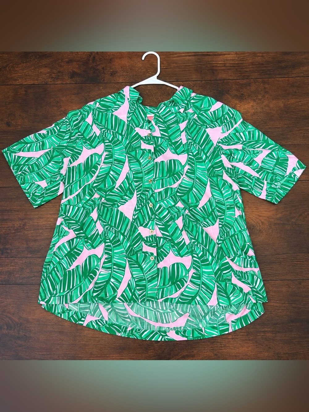 Lilly Pulitzer Franki Shirt Coverup In Conch Shell Pink Let's Go Bananas Sz L